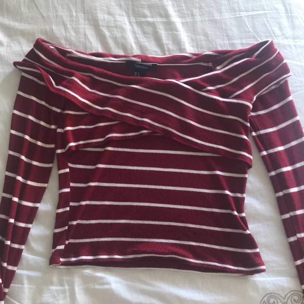 red striped off the shoulder top